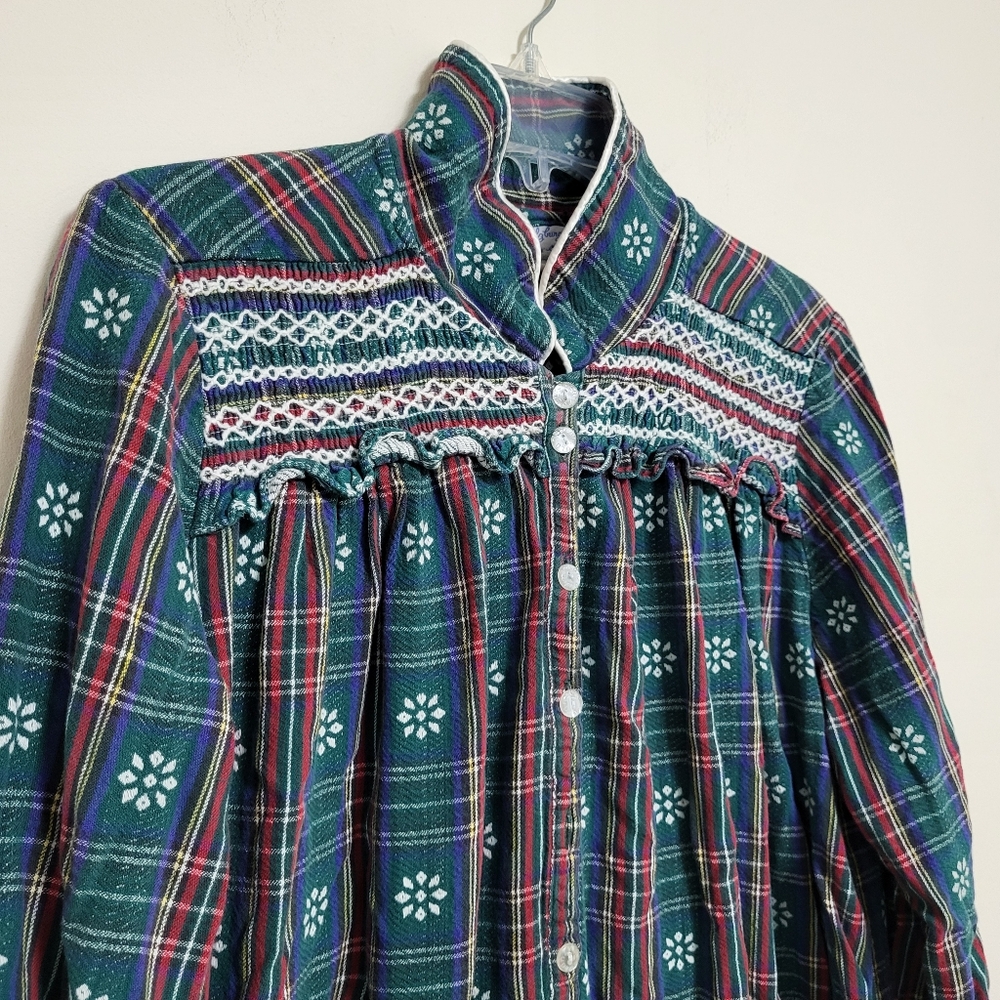 Lanz of Salzburg Red Plaid Flannel Nightgown Cotton Long Sleeve Maxi Winter Sz S - Picture 4 of 9